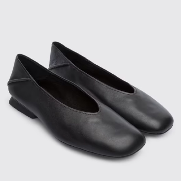 Camper Shoes - Camper Women’s Casi Myra Black ballerina flat square heel slip-on leather shoe 9
